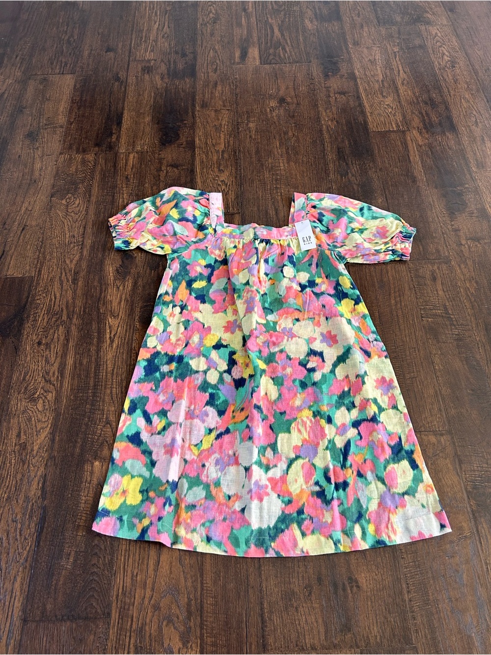 GAP Girls Floral Puff-Sleeve Dress - Pink, Green, Yellow, Blue, Cream
